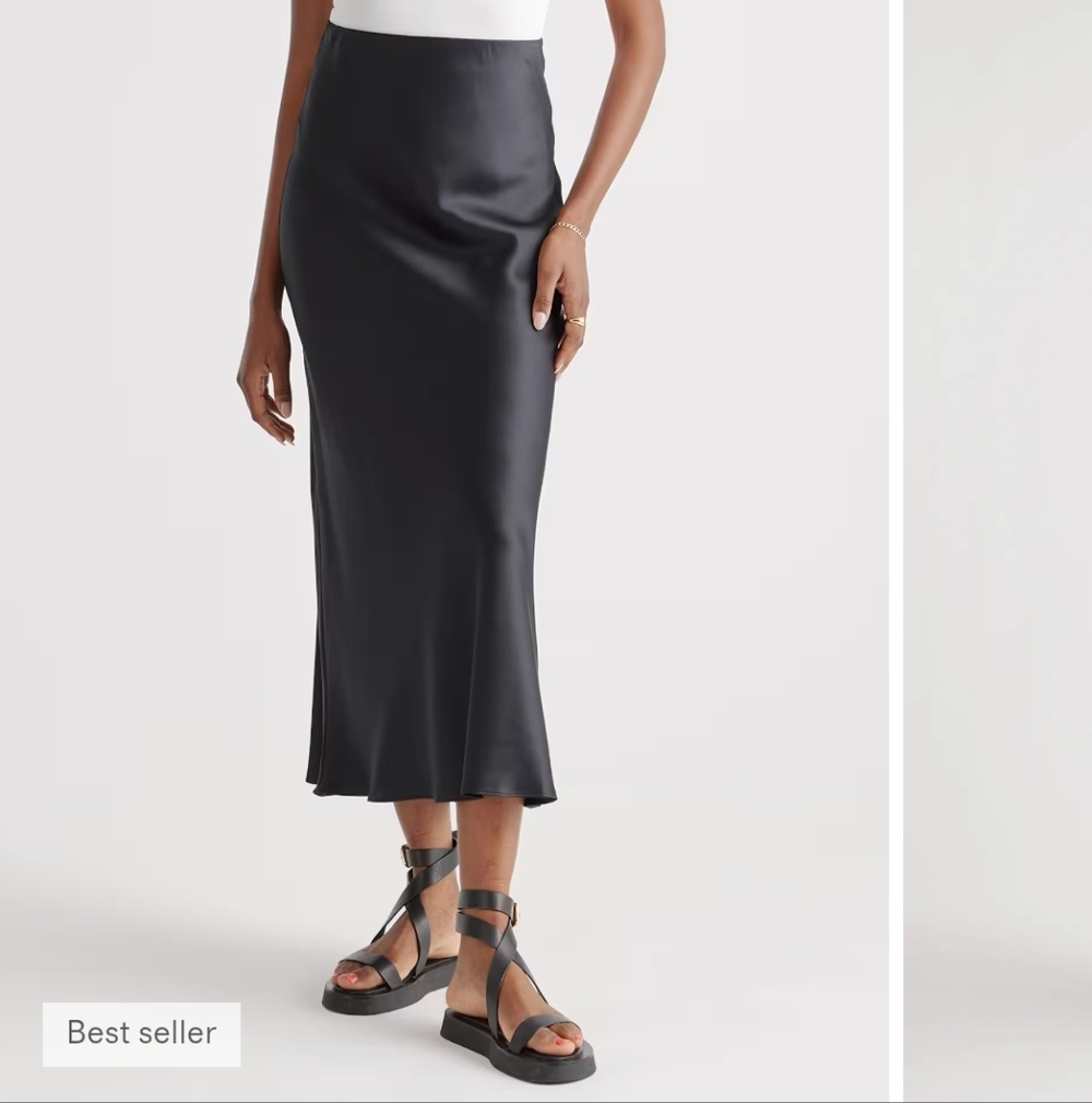 Quince Black Silk Midi Skirt
